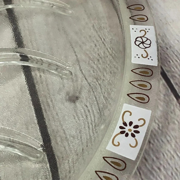 vintage inland glass platter with gold and brown detail on rim edge - Picture 4 of 10